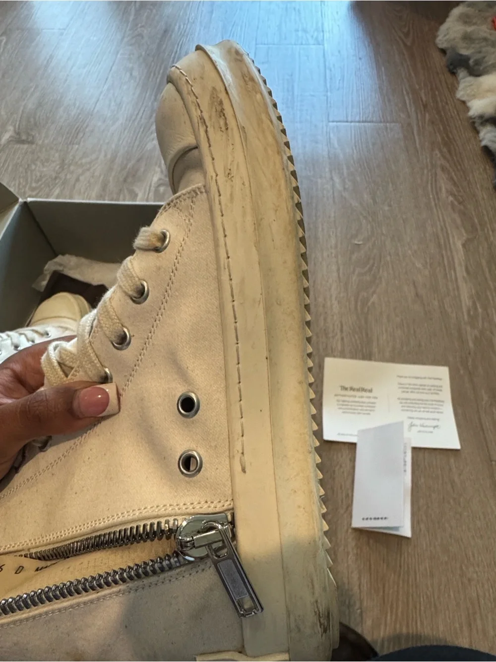 Rick Owens Beige/Tan High-Top Leather Sneakers with Side Zippers